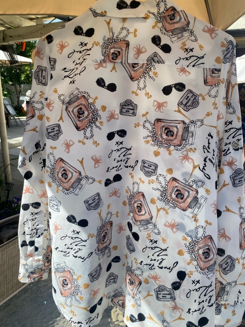 Karl Lagerfeld White Button-Up Blouse with Pink and Black Print - Picture 5 of 6